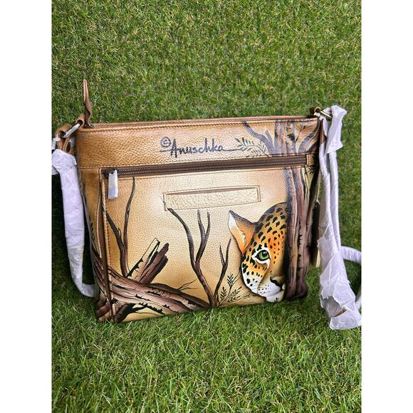 Anuschka Hand Painted Leopard‎ Leather Crossbody Organizer NWT - Picture 10 of 12